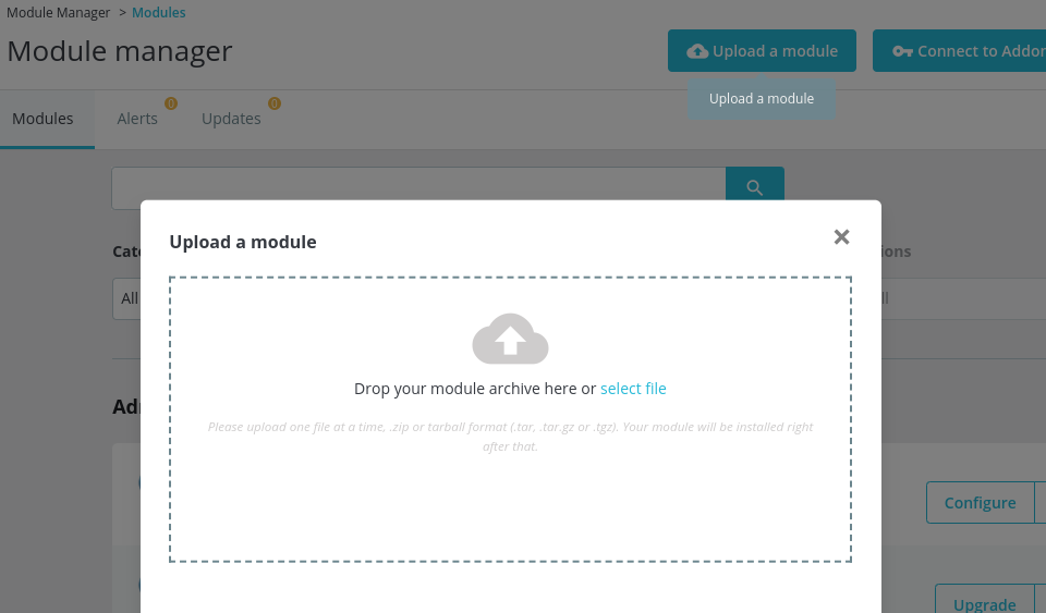 Upload module screenshot